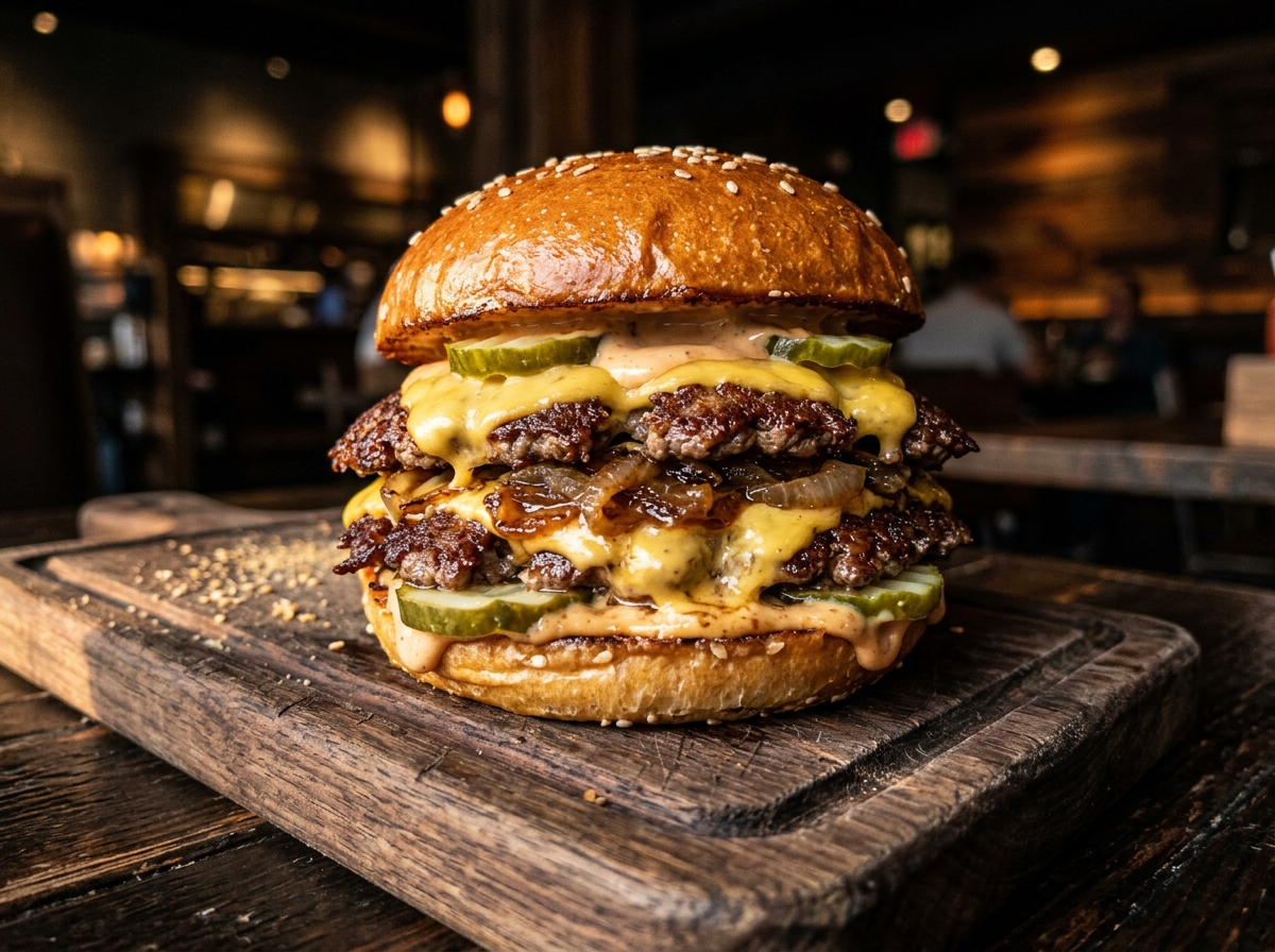 Burger Súper — Double smash burger con queso americano