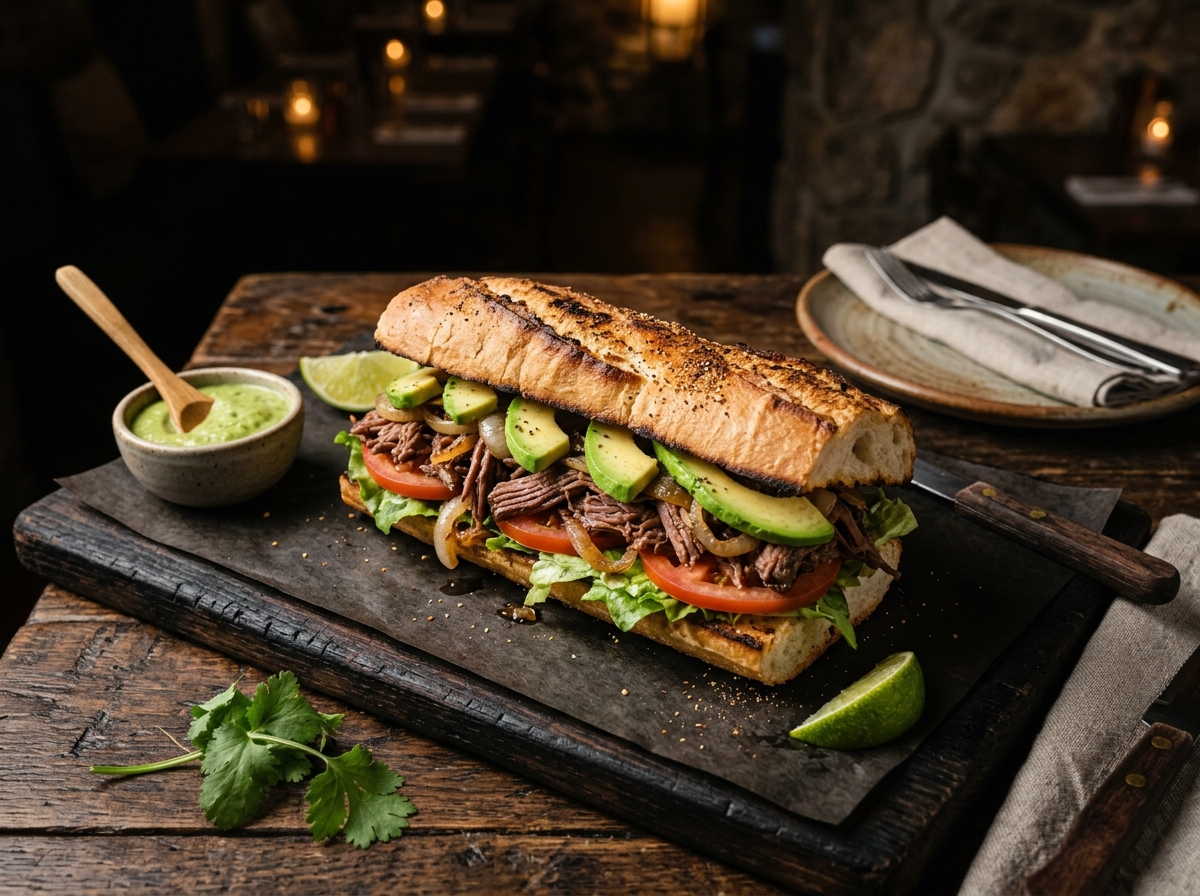 Pepito Especial — Carne mechada con aguacate y ají dulce
